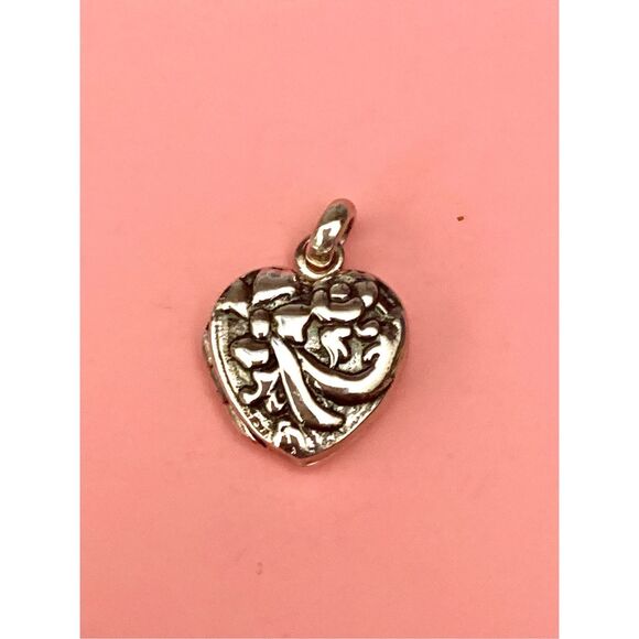 .925 Ornate Heart Locket Sterling Silver Jewelry Charm #valentine #vintage - Picture 5 of 5